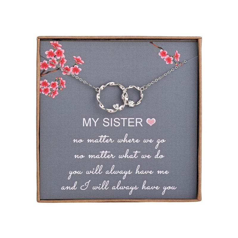 AnalysisyLove Sister Gifts from Sister, Sterling Silver Interlocking Infinity 2 Circles Necklace for Sisters, Big Sister Little Sister Gift, Birthday Jewelry Friendship Gifts - Image 1